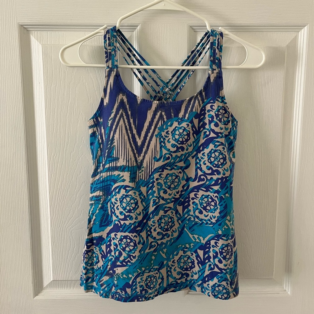 Calvin Klein Blue and White Patterned Activewear Top